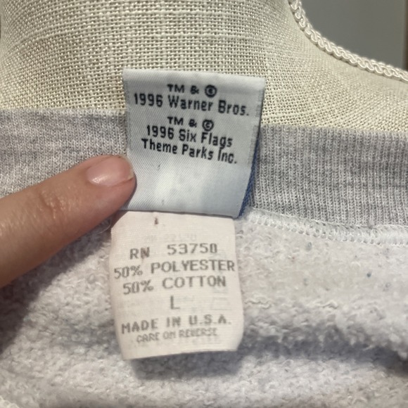 Vintage 1995 Looney Tunes Six Flags Sweatshirt Sz L Taz Tweetie Bird Bugs Bunny - Picture 7 of 7